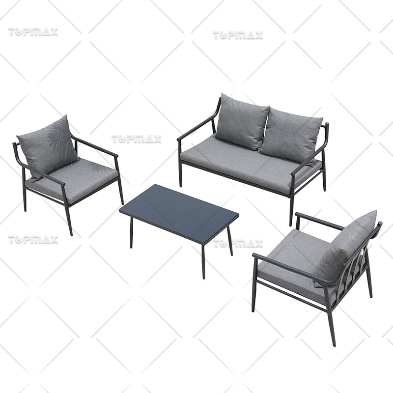 Steel Outdoor Sofa And Table Set Powder Coated Sling Seat Tempered Glass Top 24435-SET4