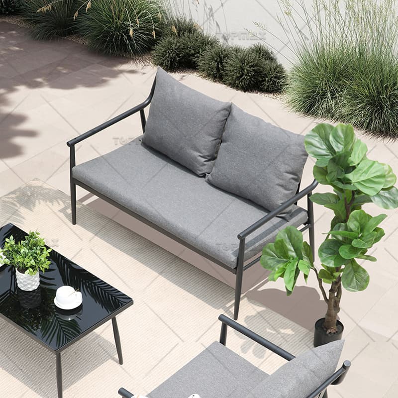 Steel Outdoor Sofa And Table Set Powder Coated Sling Seat Tempered Glass Top 24435-SET4