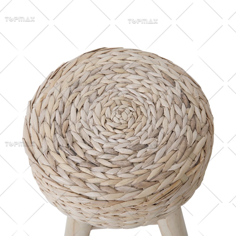 Natural Calsbash Round Ottoman Chair Living Room Solid Wood Frame 72374