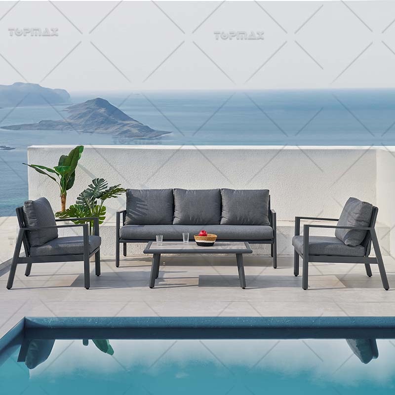 5 Seater Garden Sofa Set Aluminum Black Aluminum Outdoor Sofa Olefin Rope 54032C-SET4