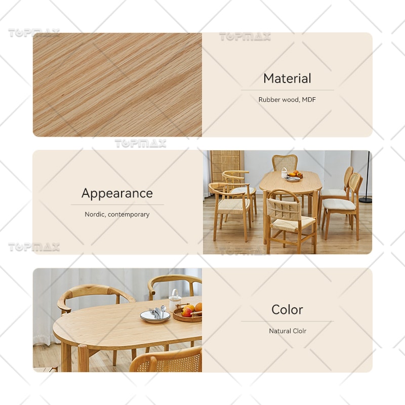 Rustic Wood Dining Table Rubber Wood Restaurant Dining Table MDF Natural SD11193