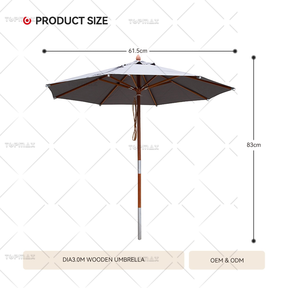 Wooden Umbrella Double Pulley System 3m Garden Parasol 240g Polyester 60489R