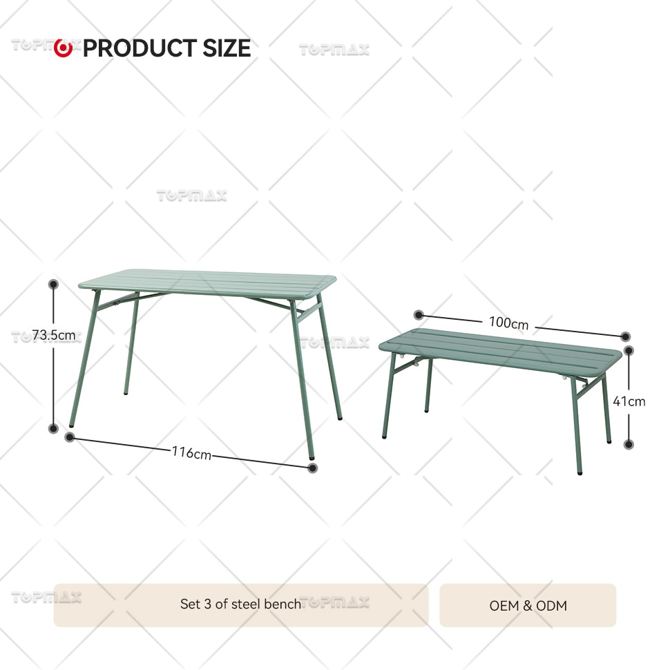 Garden Table And Bench Set Steel Slat Rectangular Outdoor Bench Table Set 24184-SET3