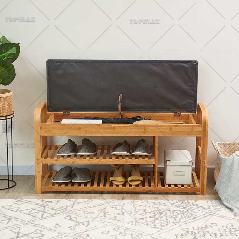 Modern Shoe Bench Bamboo Shoe Cabinet Bench with Flip-up Cushion 31301C-100