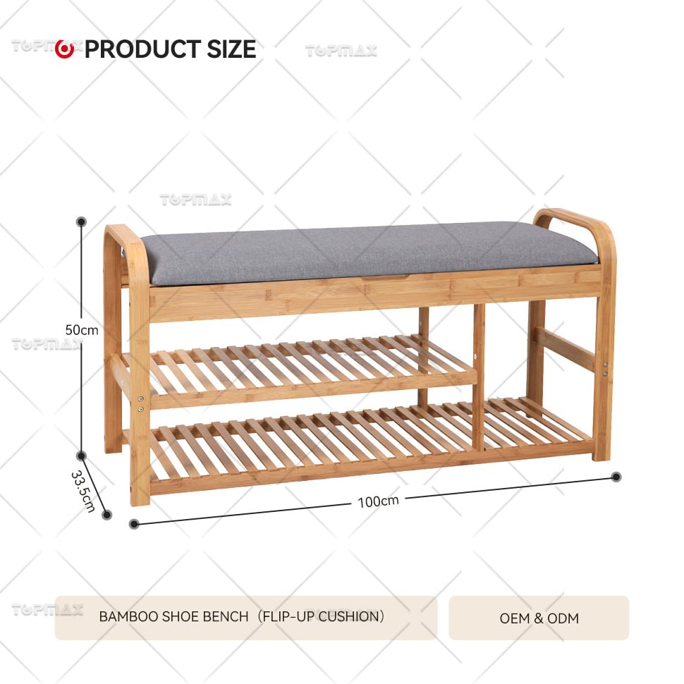 Modern Shoe Bench Bamboo Shoe Cabinet Bench with Flip-up Cushion 31301C-100