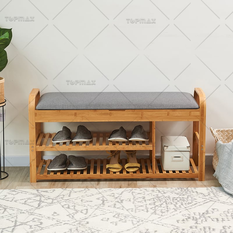 Modern Shoe Bench Bamboo Shoe Cabinet Bench with Flip-up Cushion 31301C-100