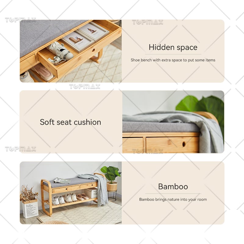 Shoe Storage Cabinet Bench Bamboo Hidden Space Shoe Storage With Seat 31301A-105