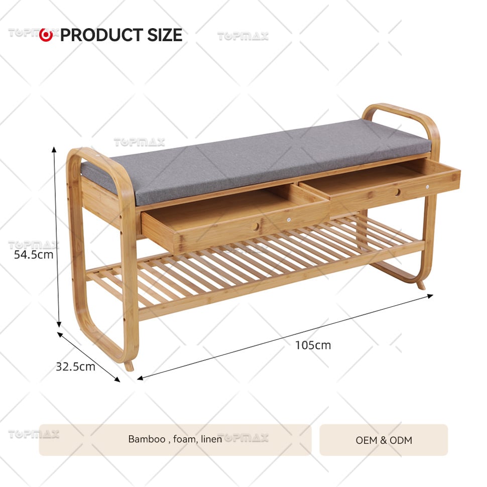 Shoe Storage Cabinet Bench Bamboo Hidden Space Shoe Storage With Seat 31301A-105